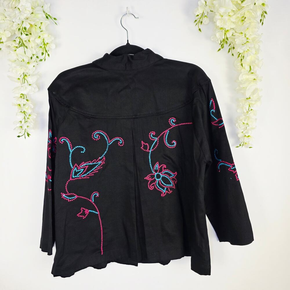 Choices Jacket Large Black Pink Floral Embroidered Rodeo Boho Cowgirl Western - Picture 3 of 15